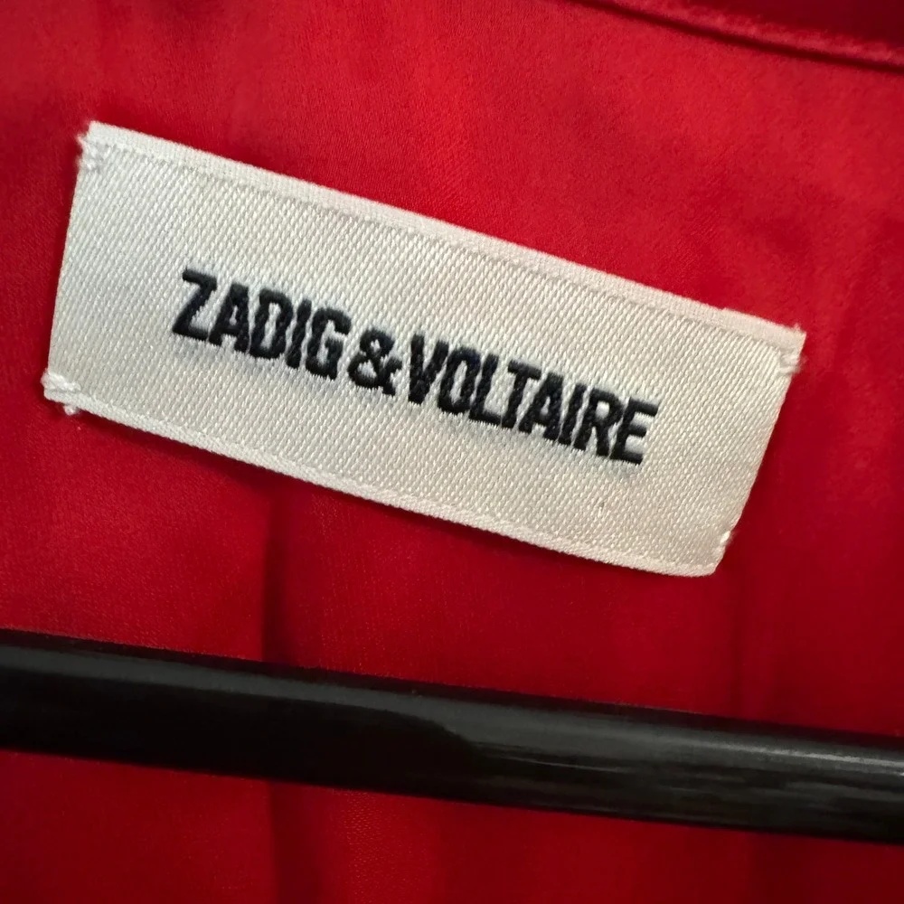 Zadig‎ & Voltaire Red Silk Button Front Shirt Dress Long Sleeve Mini Dress
